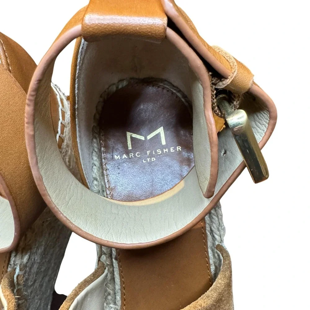 Marc Fisher LTD Shoes Womens Size 7.5 Brown Suede Espadrille‎ Wedge Sandals